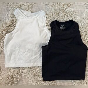 Pair of Black and White Cropped Tanks with Built-in Bra